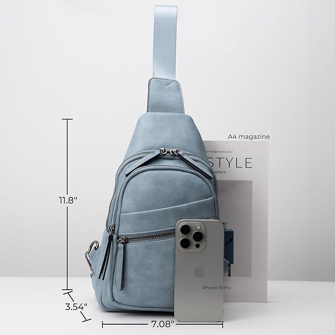 Alldaily Large Sling Bag for Women Crossbody Purse Leather Fashionable Trendy Chest Bag for Travel, Fanny Pack (Blue)