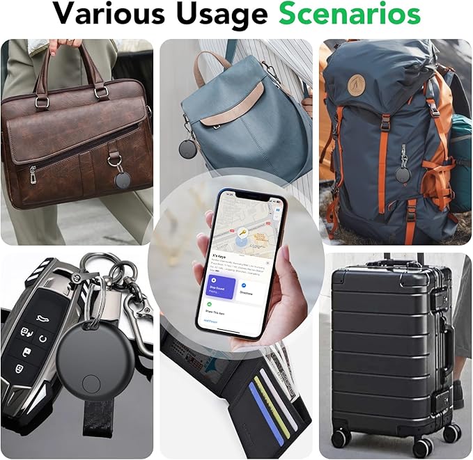 Air Tracker Tags-4 Pack: Smart Bluetooth Tracker, Item Finder Works with Apple Find My (iOS Only) App, Trakcer Tag Locator for Keys, Luggage, Satchel, Backpack etc. (Not for Android Devices)