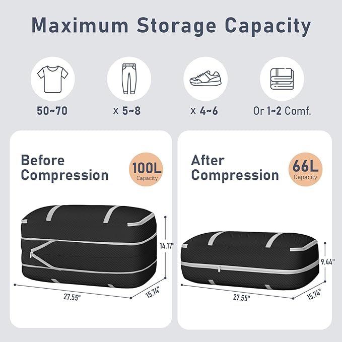 DIMJ Large Comforter Storage Bag with Handls, 100L Washable Blanket Storage, Compression Packing Totes Moving Bags With Zipper, Space Saving Containers For Pillow, Clothes, Bedding, 2 PCS