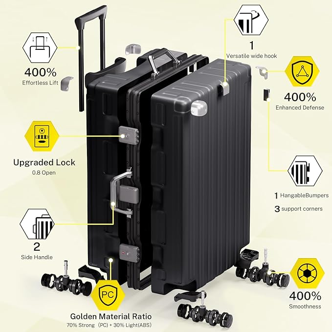 Krute Luggage 28 Inch Checked Suitcase with Spinner Wheels Zipperless Aluminum Frame Luggages TSA Lock No Zipper Hardshell Lightweight PC+ABS Large Suitcases