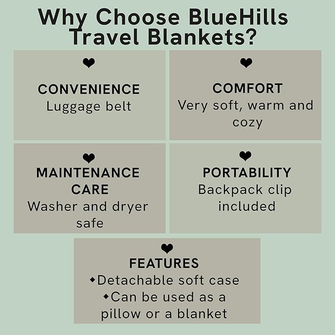 BlueHills Premium Soft Plush Travel Blanket Pillow for Airplane Traveling Essentials in a Bag Flight Throw with Backpack Clip Compact Portable Plane Accessories Ivory White - T025