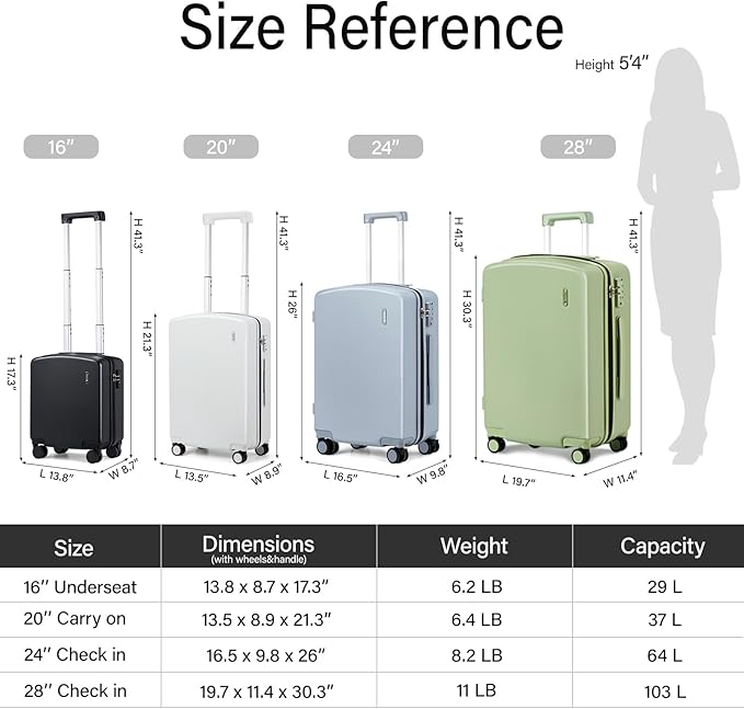 Hanke 20 Inch Hard Shell Suitcases with Spinner Wheels, Lightweight Carry On Luggage 22x14x9 Airline Approved Built-in TSA Lock, Durable Suitcase Rolling Luggage Carry-On Bag(Bamboo Green)