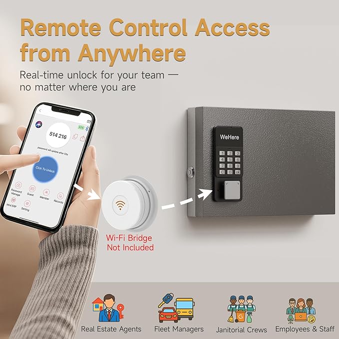 24 Key Lock Box Wall Mount, Smart Key Cabinet, use One Time Password,Fixed Code, Bluetooth, Wi-Fi Remote, Key Unlock, Security Lockbox Organizer for Valets, Hotel, Car, Office Key Management & Storage