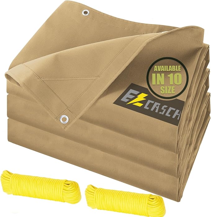 8’x10’ Canvas Tarps Heavy Duty Waterproof Tarpaulins with Aluminum Grommets,UV Resistant, 22Mil Multipurpose Drop Cloth, 14oz Cover Sheet for Outdoor and Indoor Use with Ropes Yellow