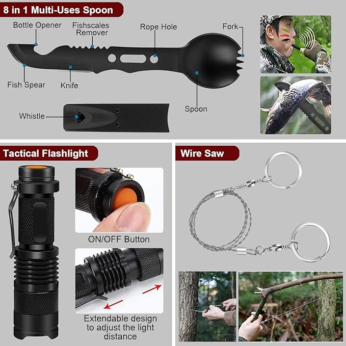 Gifts for Father's Day Men - 118-in-1 Survival Kits - Military-Grade Survival Gear for Outdoor Adventures, Disaster Preparedness, Car/Home/Office Emergency Kit with First Aid Supplies