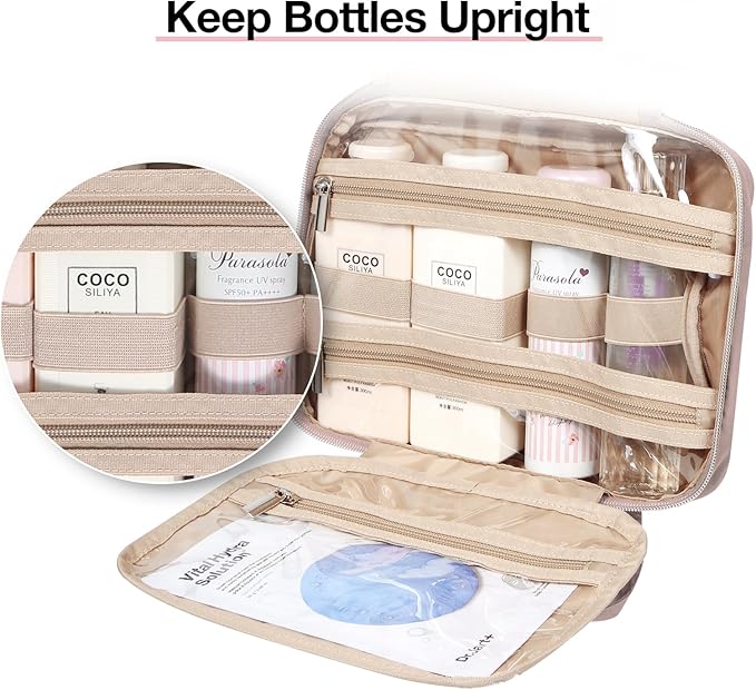 BAGSMART Toiletry Bag Hanging Travel Makeup Organizer with TSA Approved Transparent Cosmetic Bag Makeup Bag for Full Sized Toiletries, Large-Dark Purple