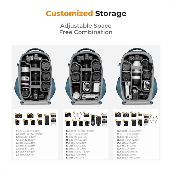 K&F Concept Camera Backpack,Hardshell Photography DSLR Camera Bag with 15-15.6 Inch Laptop Compartment Waterproof Hard Shell Camera Case Compatible with Canon/Nikon/Sony/DJI Mavic Drone