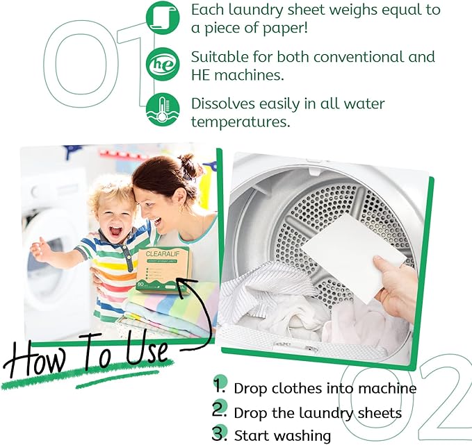 CLEARALIF Laundry Detergent Sheets (480 Loads), Unscented,Great For Travel, Apartments, Dorms, Laundry Detergent Strips Eco Friendly & Hypoallergenic (Pack of 3)