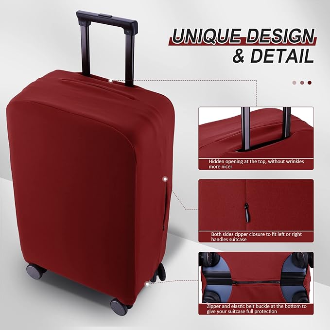Travel Luggage Cover Suitcase Protector Scratch-Resistant Fit 19-31 Inch Suitcase, Not Included Suitcase (Claret, 3XL(32-33inch))
