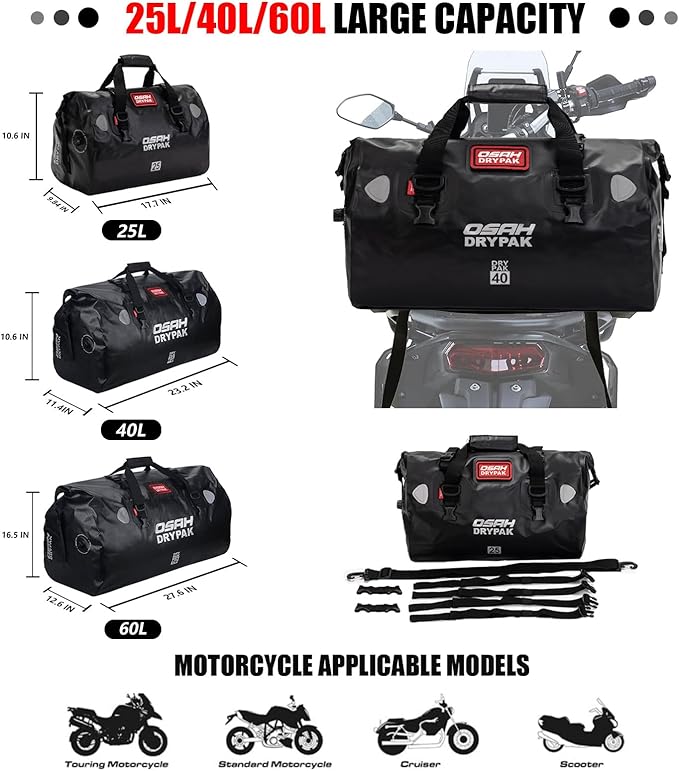 Waterproof Duffel& Luggage Bag - Motorcycle Dry Bag Tail Saddle Bags with Roll Top Closure,Large Storage Space,for Camping, Kayaking, Fishing & Traveling(JungleGreen, 40L)