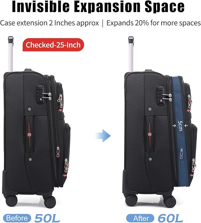 Softside Expandable Luggage with 4 Spinner Wheels, Durable Checked-Luggage Suicase (Gray, 25-Inch)