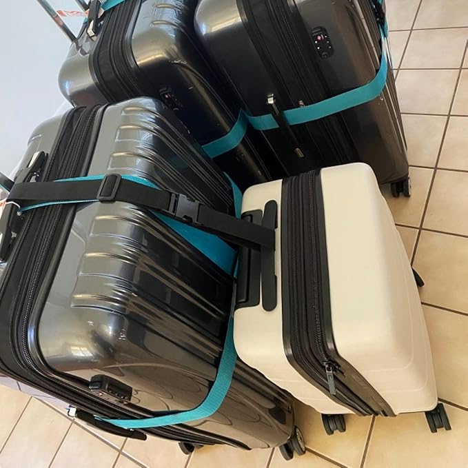 4Pack Luggage Straps Add Bag Luggage Straps to Connect Two Suitcases, Adjustable Luggage Belt Connector for Carry On, Travel Attachment Accessories for Connect Your 3 Luggages, Black