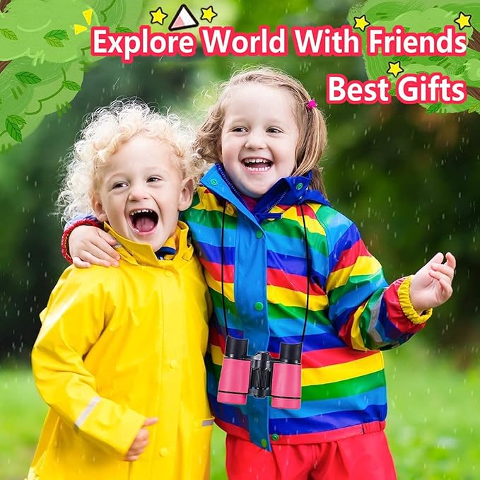 Kids Binoculars Best Gifts for 3-12 Years Boys Girls High-Resolution Optics Shockproof Mini Compact Binocuolar Toys Folding Small Telescope for Bird Watching Camping Outdoor Play