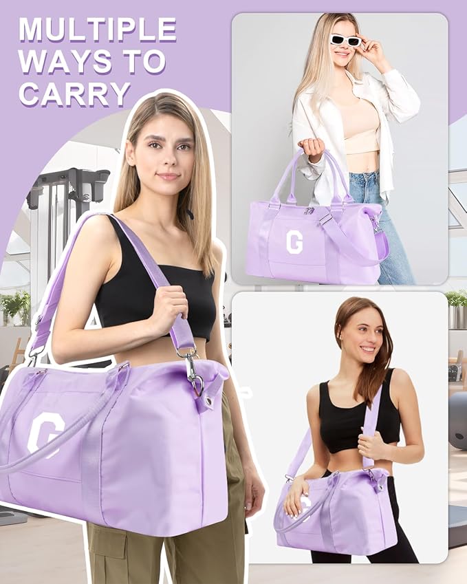 Daughter Niece Gifts for Teen Girl Kids, Initial Travel Duffel Bag Sports Gym Bag Personalized Gifts Weekender Bag，Monogram Overnight Bag Cute Dance Bag Birthday Bridesmaid Gifts for Women(Purple, G)