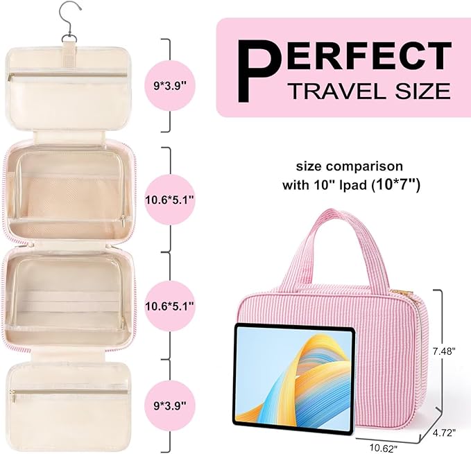 TOPEAST Travel Toiletry Bag for Women - Hanging Toiletry Bag, Personalized Initial Toiletry Bags for Traveling Women, Portable Travel Toiletry Bag for Toiletries, Cosmetics - Letter H,Pink