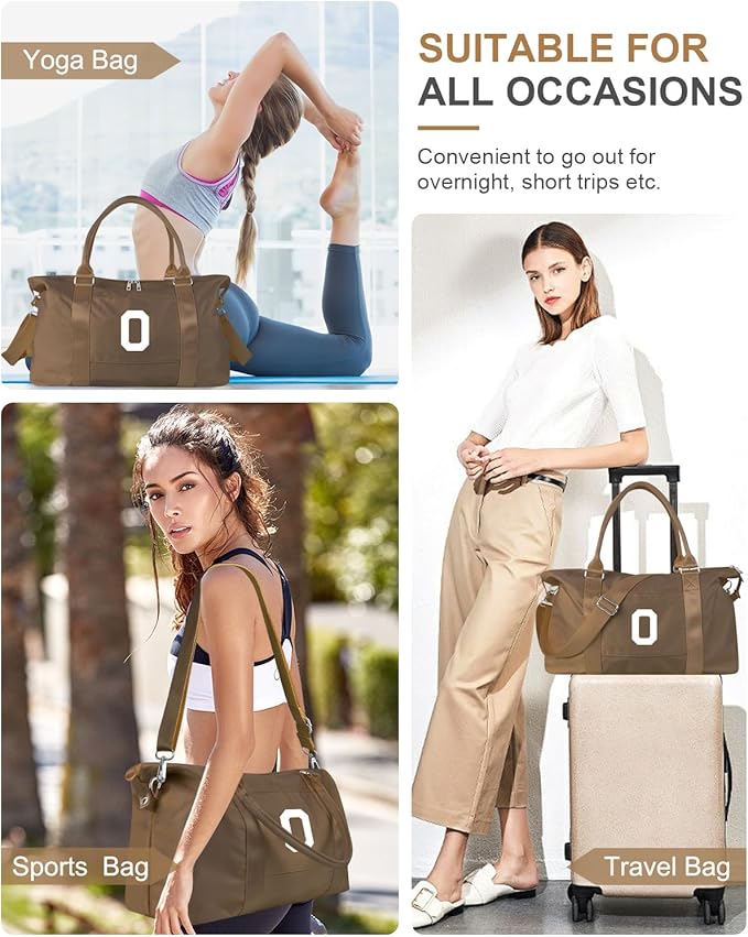 Birthday Graduation Gifts for Daughter,Initial Travel Duffel Bag Sports Gym Bag for Girls Teen Kids Birthday Gifts,Personalized Weekender Bag Carry On Tote Bags Cute Overnight Bag for Women(Brown, O)