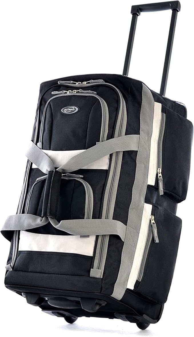 Olympia U.S.A. 29 inch Jumbo Size 8 Pockets Wheeled Rolling Duffel Bag Water Resistant Luggage Lightweight Travel Suitcase with Retractable Handle