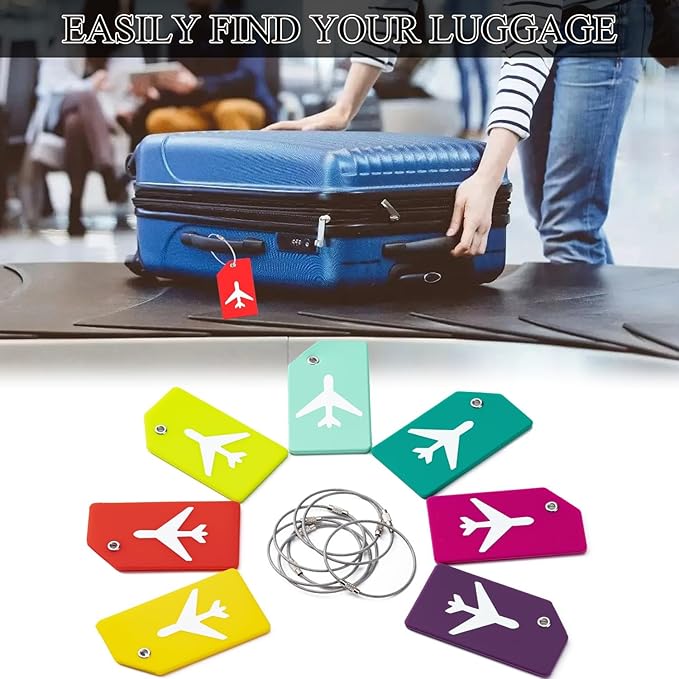 7 Pack Silicone Luggage Tag for Suitcases with Name ID Card, TSA Approved, Privacy Protection Travel Suitcase Tags (Peacock Green)