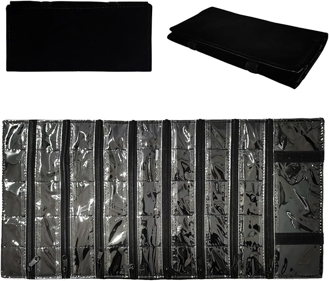 Travel Jewelry Roll Bag Portable Organizer Pouch With Grids&PVC Cover Storage Bags for Necklace, Bracelet, Bracelet,Ring, Badge, Pendant