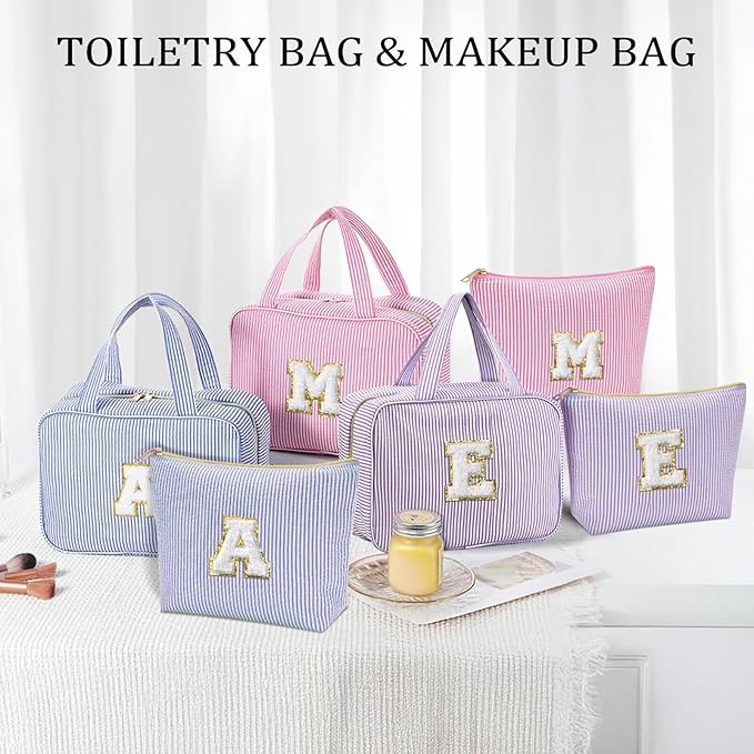 YOOLIFE Hanging Toiletry Bag for Women - Travel Toiletry Bag Makeup Bag, Portable Toiletries Cosmetic Bag, Airplane Travel Essentials - Letter P, Blue