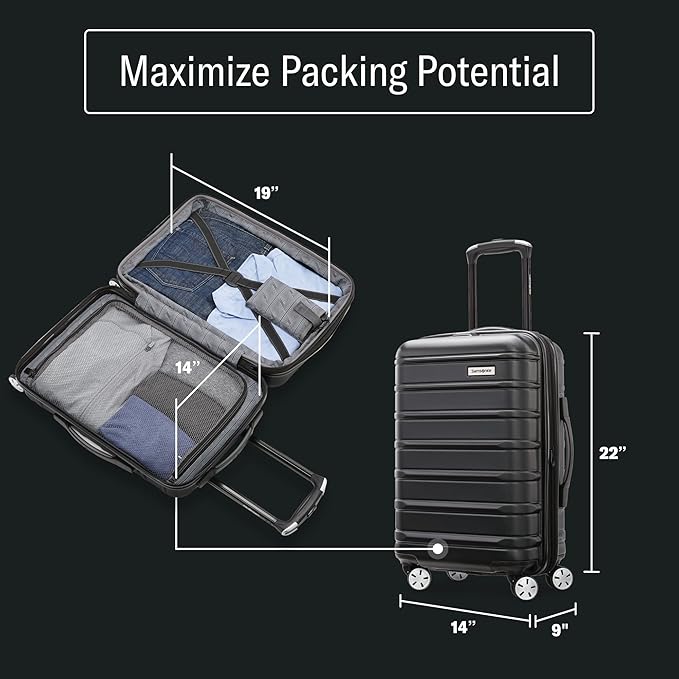Samsonite Omni 2 Hardside Expandable Luggage with Spinner Wheels, 16X14X9 CARRY-ON SPINNER, SOLID CHARCOAL