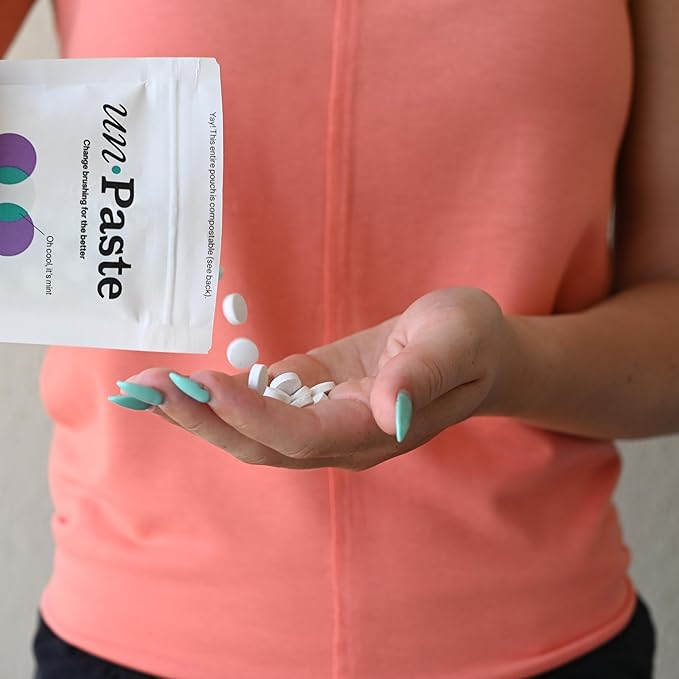 Unpaste Toothpaste Tablets, New Formula, Fluoride Mint, Xylitol Free, Vegan, Plastic Free, Travel-Friendly, Resealable Packet, 250ct, 4 Month Supply