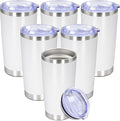 20 oz Tumbler with lid Double Wall Vacuum Insulated Tumblers Stainless Steel Coffee Mug Travel Coffee Tumbler Powder Coated Tumbler Cup Keep Hot&Cold - (White 6 Pack)