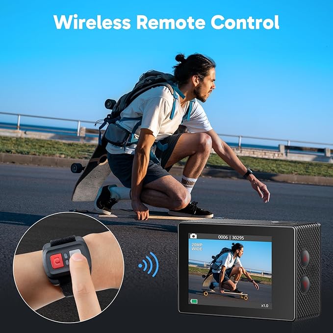 AKASO EK7000 4K30FPS 20MP WiFi Action Camera with EIS Ultra HD 131FT Waterproof Underwater Camera Remote Control 4X Zoom Support External Microphone Black