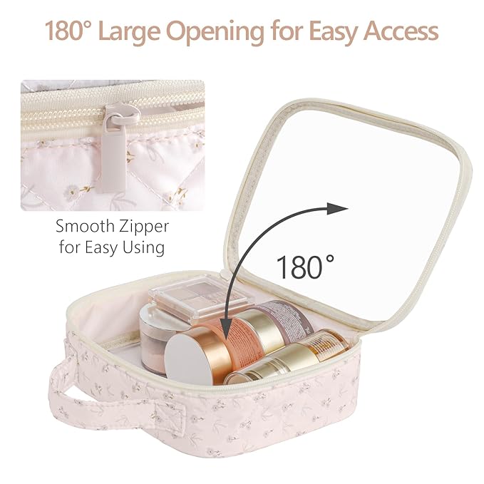 PACKISM Clear Makeup Bag - 2 Pack TSA Approved Toiletry Bag with Handle and 180° Large Opening, Sturdy Clear Toiletry Bag Fit Carry-on Travel Essential, Travel Bags for Toiletries, Pink Ditsy Floral