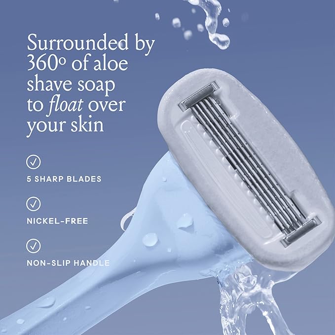 Billie Razors for Women Shave Kit with Women’s Razor, 4 x 5-Blade Razor Refills, Magnetic Holder - Cool Blue and Malibu