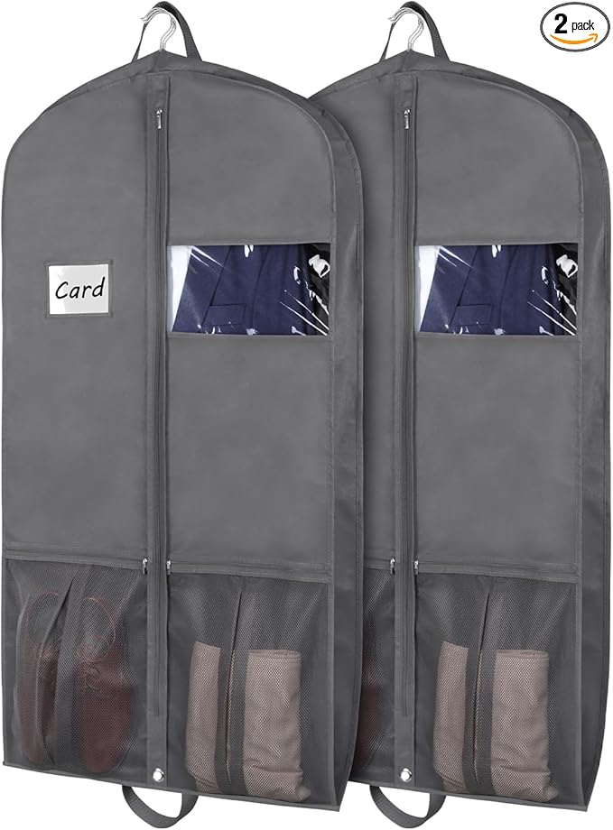 Zilink 43" Suit Bags for Closet Storage and Travel Gusseted Hanging Garment Bags for Men Suit Cover for Travel with Handles for Coats, Jackets, Shirts,Dresses, Grey