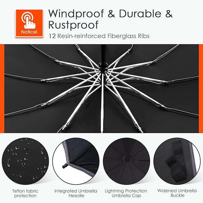 Bodyguard Inverted Umbrella - Large Windproof for Rain & Sun, Compact Reverse With Reflective Stripe, Teflon-Coated for Women Men, Travel Folding With Cover Bag