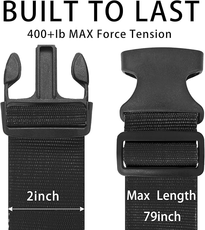 BILIONE 8 Pcs Luggage Straps, 79" Long Belts Keep Suitcase Secure While Traveling, TSA Approved Add a Bag Premium Accessory for Travel Bag Closure (8Pcs Black)