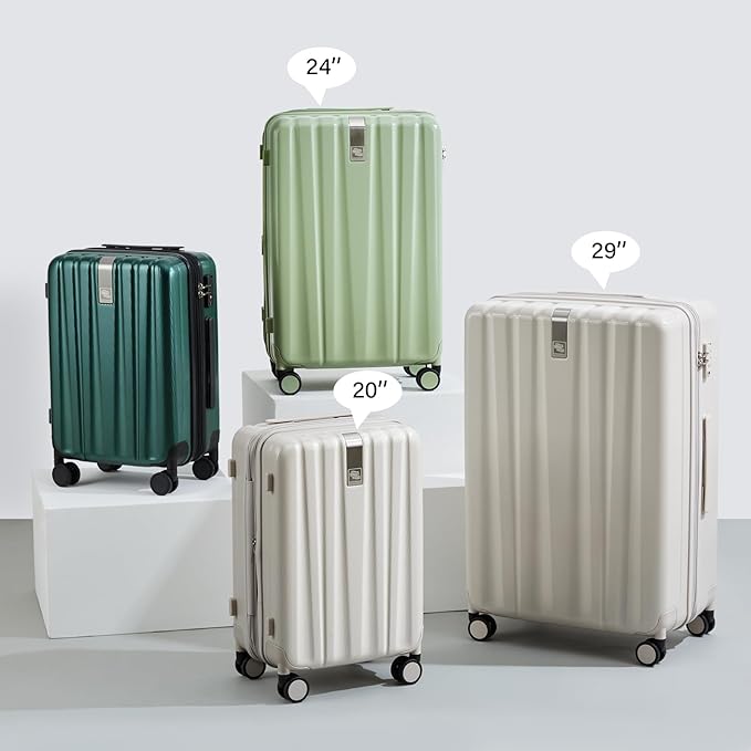 Hanke 20 Inch Expandable Carry on Luggage 22x14x9 Airline Approved Lightweight PC Hard Shell Suitcases with Wheels Travel Luggage Rolling Suitcase Travel Luggage Bag for Weekender(Ivory White)