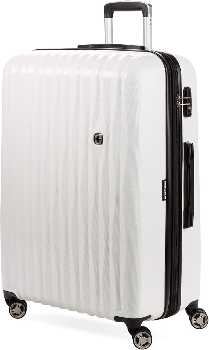 SwissGear 7272 Energie Expandable Hardside Luggage with Spinner Wheels and TSA Lock, White, Checked-Large 27-Inch
