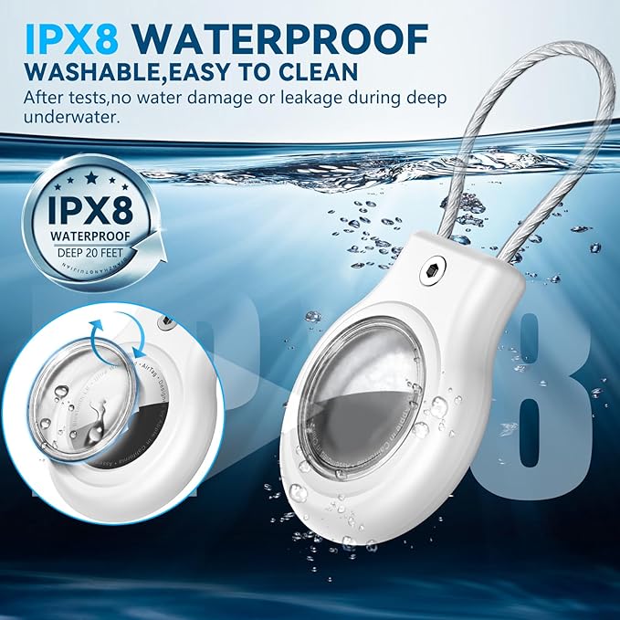 Waterproof Airtag Holder,Airtag Case with Secure Lock,Airtags Keychain for Apple Airtag,Anti-Lost Protective Cover Air tag Accessories for GPS Item Finder Tracker Luggage,Bag,Key,Pet,Cat Dog,White