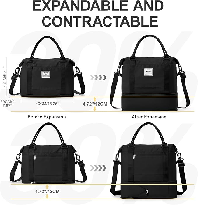 Travel Duffel Bag, Sports Tote Gym Bag, Shoulder Weekender Overnight Bag for Women