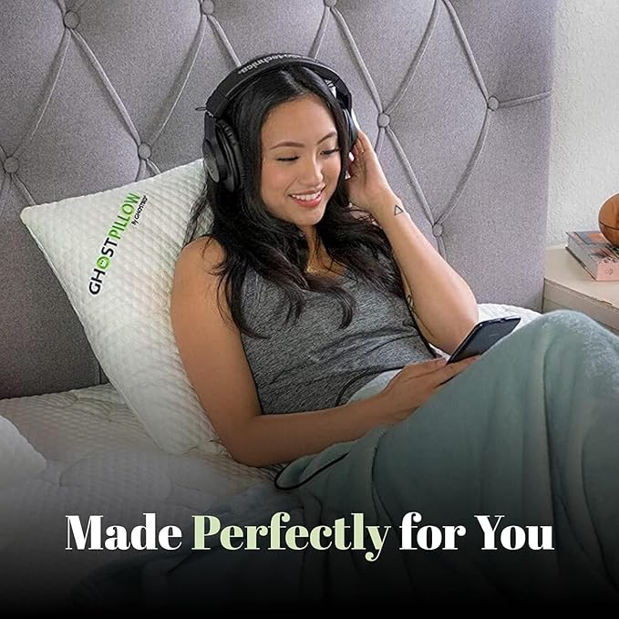 GhostBed Shredded Memory Foam Pillow with Adjustable Gel Memory Foam and Cooling Breathable Cover - Queen Size Shredded Memory Foam Pillows CertiPUR-US Certified 2-Pack