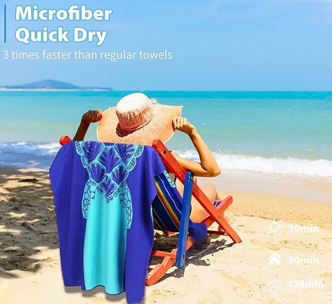 2 Pack Microfiber Thin Lightweight Beach Towel Oversized 71x32 Extra Large Sand Free Towels for Travel Swim Pool Yoga Gym Camping for Adults Women Men Beach Essentials Accessories Vacation Gift