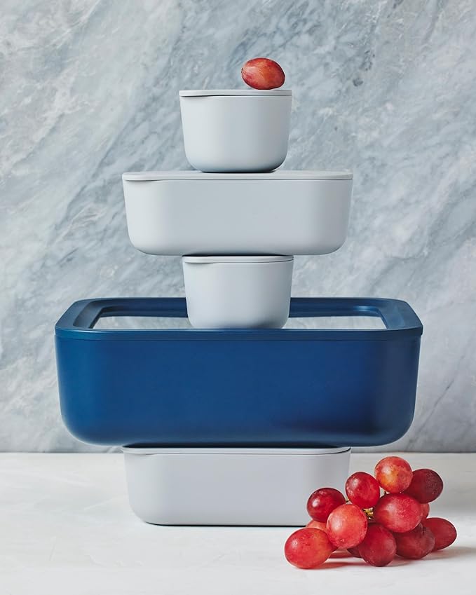 Caraway Glass Food Storage, 10 Cup Glass Container,Ceramic Coated Food Container,Easy to Store, Non Toxic, Non Stick Lunch Box Container with Glass Lids. Dishwasher, Oven,Square Shape,Cream