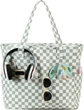 LEDAOU Beach Bag Waterproof Sandproof Women Tote Bag Pool Bag with Zipper for Gym Grocery Travel with Wet Pocket