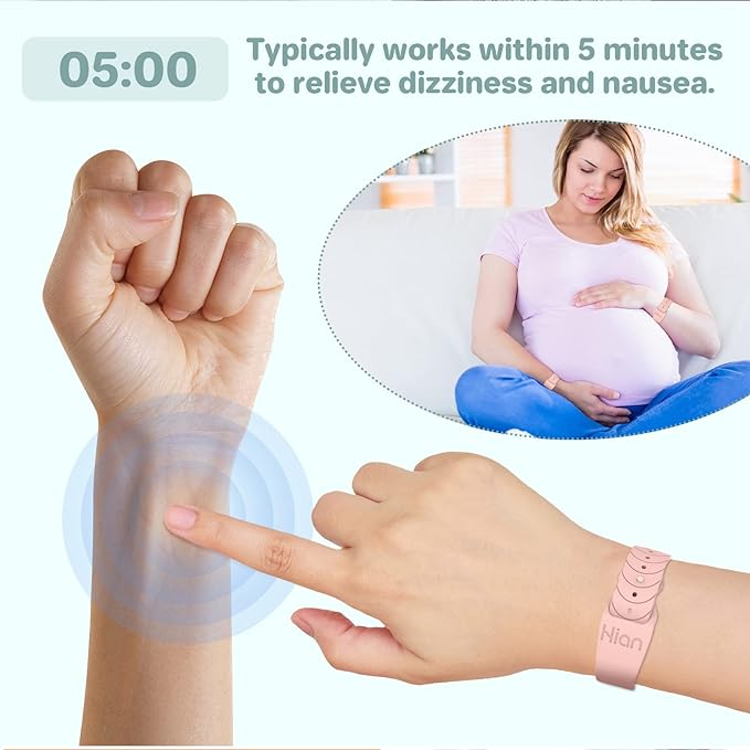 Hion Motion Sickness Bracelets Sea Sickness Wristbands for Motion Sickness/Morning Sickness/Pregnancy Nausea Anti Nausea Bands Acupressure Wristband Motion Sickness Bands（2Pairs Transparent