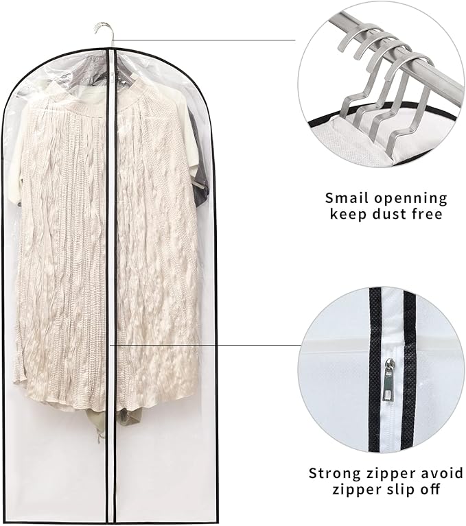 Hanging Clothes Storage with 4" Gusseted Garment Covers (Set of 6) - Clear Suit, Gown, Long Coat, Dress Protectors for Closet - 24"x 50"x 4" / 6 Pack