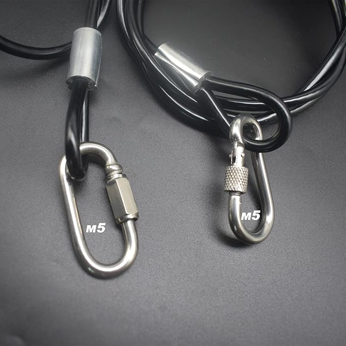 16FT 4mm Stainless Steel Outdoor Travel Security Cable Lock,Braided Steel Coated Safety Cable Luggage Lock,Safety Cable Wire Rope Double Loop