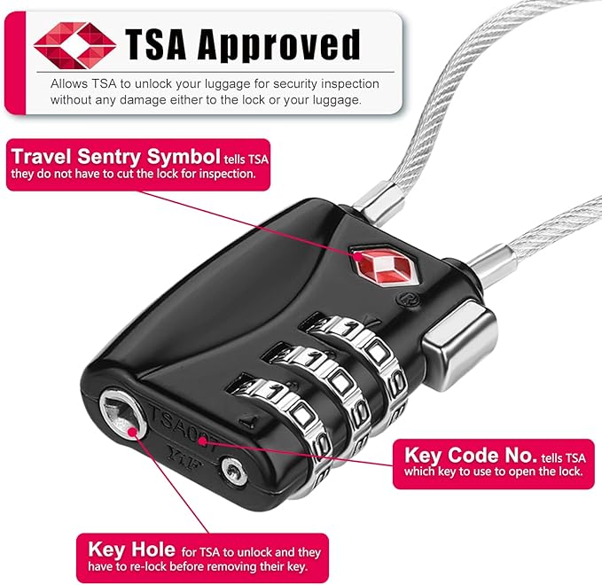 ZHEGE TSA Luggage Locks 4 Pack Travel Padlocks for Suitcase, Baggage, Backpack, Pistol Case (Black)