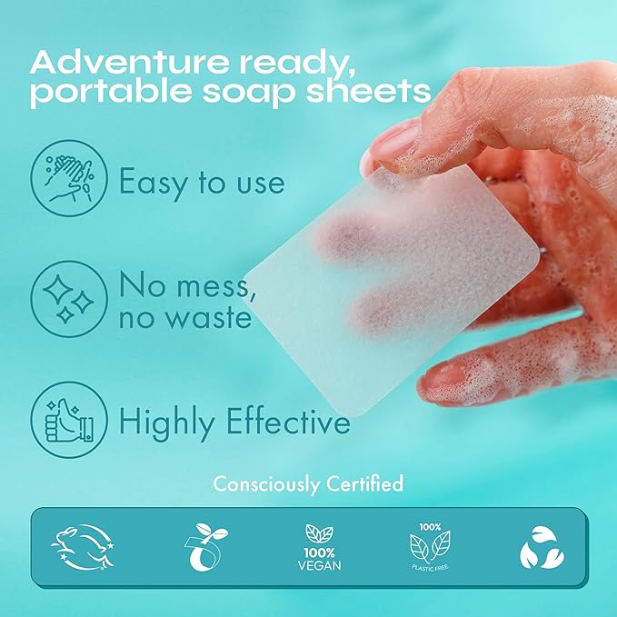 FOMIN - Antibacterial Paper Soap Sheets for Hand Washing - (100 Sheets) Lemon Portable Travel Soap Sheets, Dissolvable Camping Mini Soap, Portable Hand Soap sheet