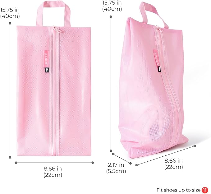 pack all Shoe Bag for Travel, Water-Resistant Shoe Pouch for Gym, Odor-Resistant Soccer Cleats Bag for Sport (Pink, 2-Pack)