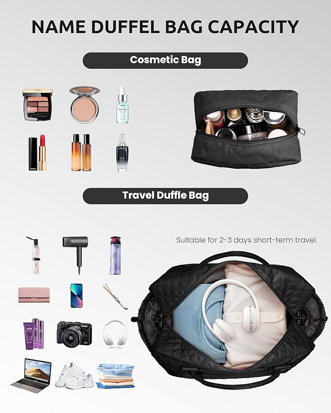 Gifts for Friends-Initial Duffle Bag with Shoe Compartment, Personalized Weekender Bag, Monogram Overnight Bag, Travel Bag with Makeup Bag，Birthday Gifts Bag for Daughter Sister (Letter I)