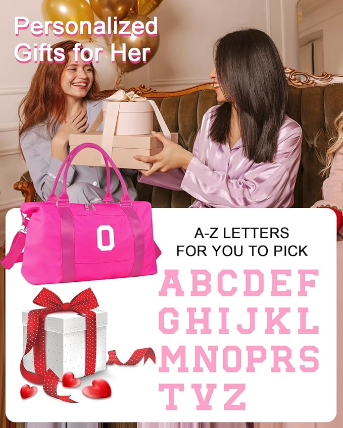 Overnight Bag for Kids Teen Girls Weekender Dance Bag Birthday Graduation Gifts,Initial Travel Duffel Bag Sports Gym Bag Personalized Weekender Bag Carry On Bags Preppy Gifts for Women(Hot Pink, O)