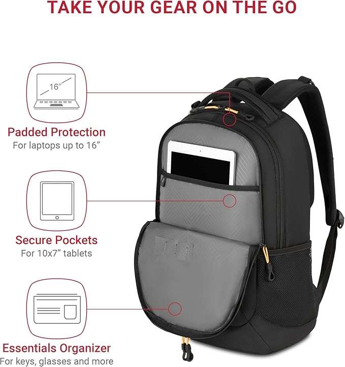 SwissGear Cecil 5505 Laptop Backpack, Black/Gold, 18-Inch